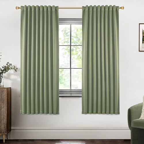 Thermal Insulated Black Out Curtains 72 Inch Long, Back Tab Rod Pocket Sage Green Thick Polyester Heavy Duty Insulating Curtains for Winter to Keep Cold Out, Wide 52x72 In Length, 2 Panel Set - color: Sage Green, size: 52"W x 72"L (Pack of 2)