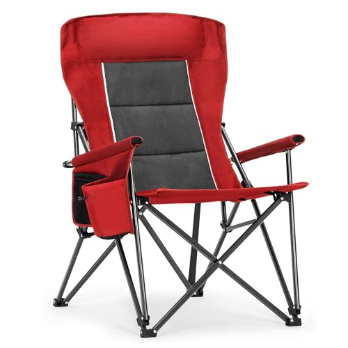 ALPHA CAMP Heavy Duty Camping Chairs with Cup Holder Oversized Folding Chair 500LBS Capacity Outdoor Chair with Headrest,Lawn with Side Pocket for Lawn, Sports and Fishing - color: Red, size: 1PC