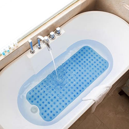 Tree Bud Bathtub Mats for Shower Tub Non-Slip Bath Mat 39 x 16 Inch Extra Long Shower Mat, Bath Tub Mat for Bathroom with Machine Washable, BPA Free for Kids (Clear Blue) - color: Clear Blue