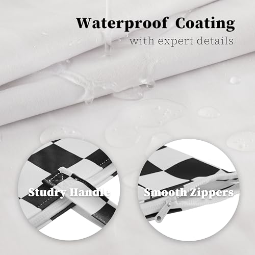 Ohocut Checkered 2 Pcs Large Travel Laundry Bags for Dirty Clothes, Aesthetic Trendy Waterproof Washable Laundry Bag with Handle for Travel, Gym, Swimming Pool Black and White - color: Black