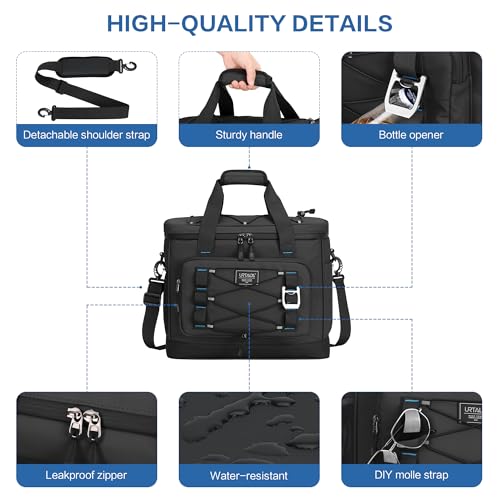 Large Insulated Cooler Bag, 50 Can Soft Sided Collapsible Ice Chest for Camping, Travel, Grocery, Kayaking & Beach (Waterproof, Leak-Proof, 30L) - color: Black