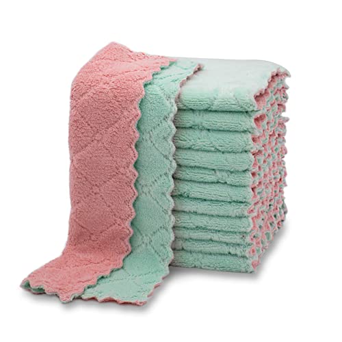 kimteny 12 Pack Dish Cloths for Washing Dishes, Super Absorbent Microfiber Kitchen Dish Rags, Fast Drying Coral Velvet Dish Cloths for Kitchen Counter and Dishes (Pink-Green) - color: Pink-green