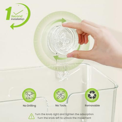 LUXEAR Shower Caddy Suction Cup, No Drilling Strong Hold Shower Organizer with Hooks & Soap Dish Fast Draining Removable Reusable Bathroom Storage Shelf Friendly for Bathroom/Kitchen/RV 22LBS Capacity - color: Clear
