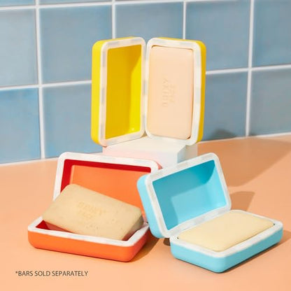 BRIXY Beauty Bar Travel Case Set – 3 Pack Soap Bar Travel Containers, Leakproof Portable Soap Holder, Durable Silicone, Magnetic Seal, TSA Friendly (Yellow, Blue, Orange) - color: Yellow, Blue, Orange