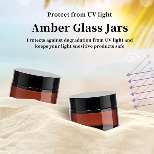 TUZAZO Thick Amber 1 oz Glass Jars with Lids & Inner Liners, 4 Pack Small Amber Glass Jar Travel Containers for Cosmetics, Cream, Lotion | Essential oil Beauty Products | Candle Making Jar - color: 1 oz Amber