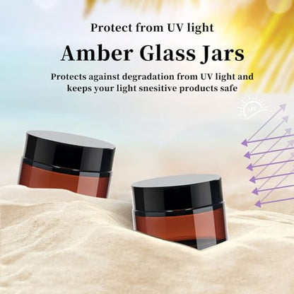 TUZAZO Thick Amber 1 oz Glass Jars with Lids & Inner Liners, 4 Pack Small Amber Glass Jar Travel Containers for Cosmetics, Cream, Lotion | Essential oil Beauty Products | Candle Making Jar - color: 1 oz Amber