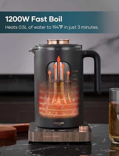 INTASTING Electric Tea Kettle, Electric Kettle with Tea Infuser, ±1℉ Knob Temperature Control, BPA-Free Glass, 1200W Fast Heating, Easy to Clean, 1 Liter (Wood) - color: Wood