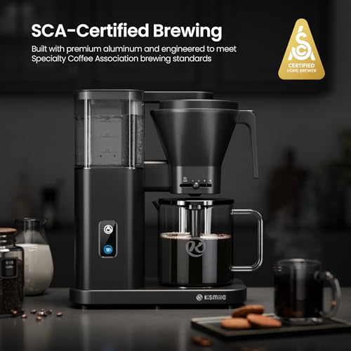 Kismile SCA-Certified 8 Cup Drip Coffee Maker, Pour Over Coffee Machine with 3s Instant Heat 197–205℉, Adjustable Flow Control, Removable Water Tank, Deep Cold Brew & 40 Min Keep Warm (Black) - color: Black