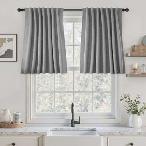 UHITECH Linen Curtains 30 Inch Long for Small Windows Privacy Living Room Short Blackout Curtains Back Tab Light Filtering Drapes for Summer Thermal Insulated 2.5ft - color: #07 Grey, size: 52"W x 30"L (Pack of 2)