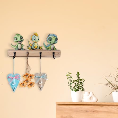 Dog Leash Holder for Wall Mount, Farmhouse Wooden Dog Claw Hooks, Paws Key Rack Accessories for Rustic Home Decor (Dinosaur) - size: dinosaur