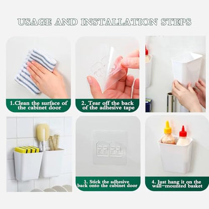 4 Pack Cabinet Door Organizer, Self Adhesive Wall Mount Storage Bins, No Drilling Food Grade ABS plastic for Kitchen, Bathroom, Refrigerator, Wardrobe, Under Sink, Desktop Sundries