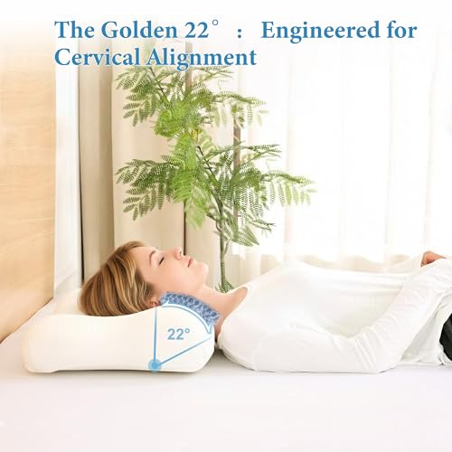 Cervical Neck Pillow for Deep Sleep Medium Firm Cooling Memory Foam Pillow, Dual Height Ergonomic Contour for Gentle Neck Shoulder Support, Side Back Stomach Sleepers