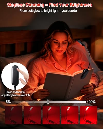 630nm Red Book Light for Reading at Night [1 Pack] - Zero Blue Light, Dimmable Reading Lights for Books in Bed, LED Book Lamp Clip on, Gift for Students Parents Nurse Studying Travel - size: Black-1 Pack