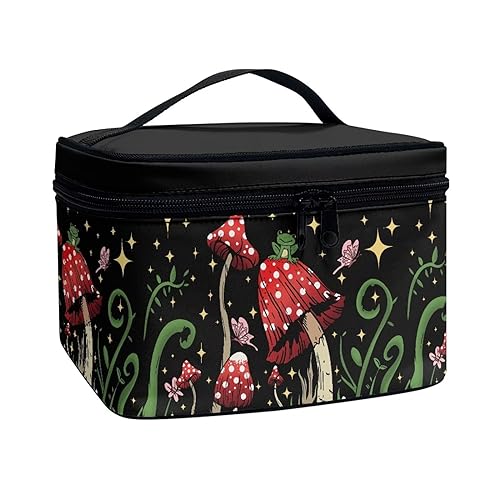 Flashideas Cute Mushroom Makeup Bag Large Opening Design Makeup Bag Cosmetic Organizer Storage Case Makeup Organizer Bag for Travel with Makeup Brushes Compartments - color: Cute Mushroom