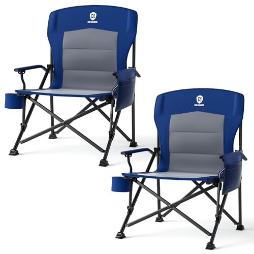 EVER ADVANCED Oversized Folding Camping Chair for Adults, Heavy Duty Lawn Chair with Side Pockets, Portable Collapsible Quad Chair for Outside, Support Up to 500lbs, Blue 2PACK - color: Blue-2pack