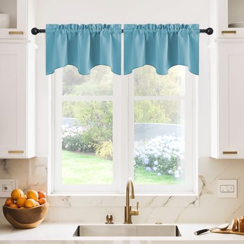 NICETOWN 2 Panels Window Valances Farmhouse 42 x 18 inch Long Window Treatment Thermal Insulated Room Darkening Curtain Valances Rod Pocket for Kitchen/Living Room, Teal Blue - color: Teal Blue, size: 42"W x 18"L (Pack of 2)