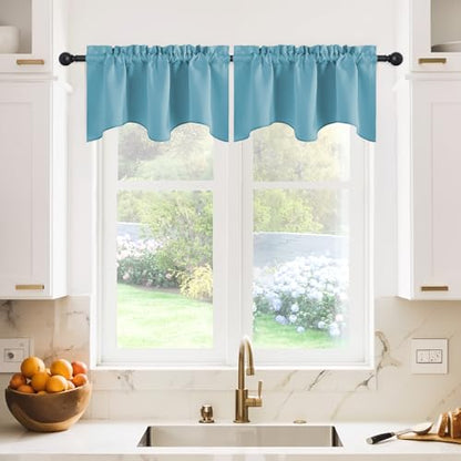 NICETOWN 2 Panels Window Valances Farmhouse 42 x 18 inch Long Window Treatment Thermal Insulated Room Darkening Curtain Valances Rod Pocket for Kitchen/Living Room, Teal Blue - color: Teal Blue, size: 42"W x 18"L (Pack of 2)