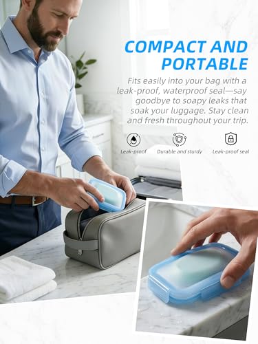 Silicone Compact Leakproof Travel Soap Case (Blue) | Soap Holder Travel with Drainage Layer, Portable Bar Soap Holder for Gym, Camping & Bathroom, Soap Box Container Toiletries - color: Blue