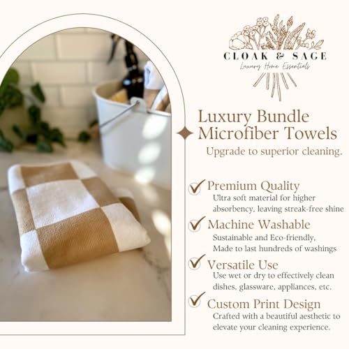 Microfiber Cleaning Cloths 13x13 – Lint-Free, Streak-Free Reusable Towels for Kitchen, Glass, Bathroom & Car | Cloak & Sage - color: Latte