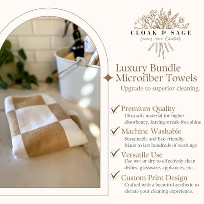 Microfiber Cleaning Cloths 13x13 – Lint-Free, Streak-Free Reusable Towels for Kitchen, Glass, Bathroom & Car | Cloak & Sage - color: Latte