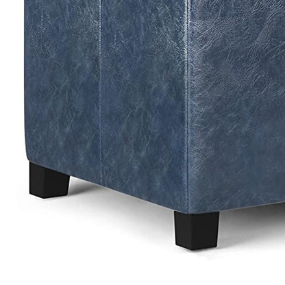 SIMPLIHOME Dover Storage Ottoman Bench - 36 inch Wide Upholstered Vegan Leather Rectangular Lift-Top Ottoman in Denim Blue, Contemporary Bench for Living Room with Safety Hinges - color: Denim Blue