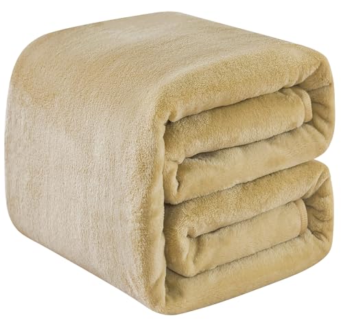Fleece Blankets for All Season - Premium Lightweight Anti-Static Throw for Travel Size Bed Extra Soft Brush Fabric Warm Sofa Thermal Blanket 51" x 60"(Khaki) - color: Khaki, size: Travel (50-Inch-by-61-Inch)