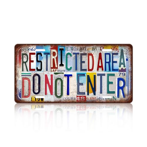 Vintage Wall Decor Restricted Area Do Not Enter License Plate | Metal Sign Tin Signs - color: plate-A-14