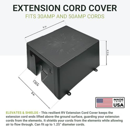GR Innovations RV Extension Cord Cover | Plug Saver | Outdoor Electrical Cord Cover | Elevates & Shields Outdoor Extension Cords | 30 Amp and 50 Amp | Made in USA