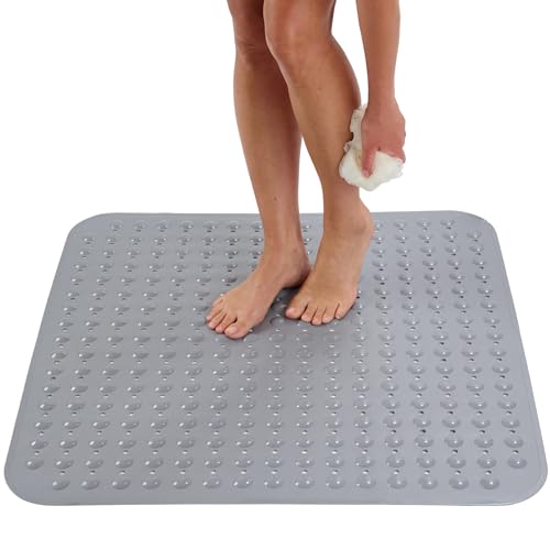 ENKOSI Extra Large Square Non Slip Shower Mat - 31 x 31-inch XL Bathroom Shower Mat - Square Shower Matts for Shower Stall Floors - Secure Suction Cups and Drain Holes (31x31 Grey) - color: Gray, size: 31" x 31" (Square)