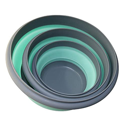 3 PCs Food Grade Silicone Collapsible Bowl Lunch Box - Expandable Food Storage Containers Set -Silicone Salad Bowl with Lid Portable - color: Blue