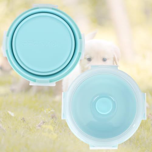 2pcs Collapsible Dog Bowls, Silicone Food & Water Travel Bowl with Lid Portable Expandable Pet Feeding & Drinking Cup/Saucer for Walking, Kennels, and Camping 350ml (Blue) - color: Blue