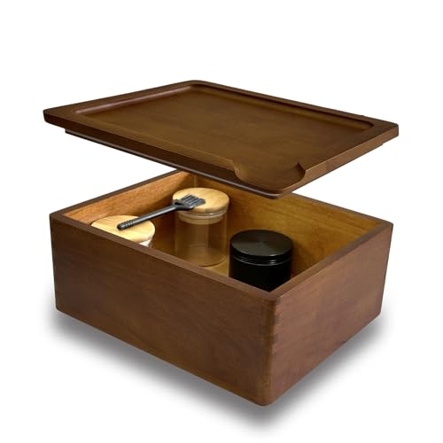 Stash Box with Tray - Large Wooden Box with Accessories Storage Stash Box Set - Decorative Wood Box for Herbs smell proof box (9.5inch)
