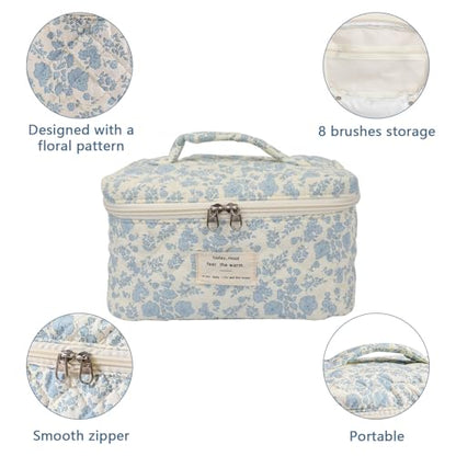 Gosect Large Makeup Bag, Cute Cosmetic Bag for Women Girls, Floral Coquette Aesthetic Toiletry Bag, Travel Make Up Organizer Bag ((White Butterfly Flower)) - color: 024White Butterfly Flower