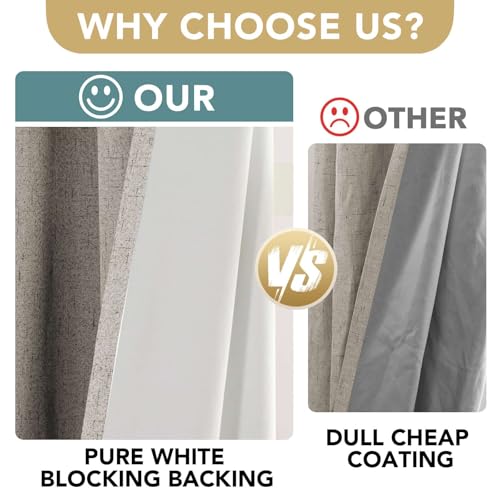 H.VERSAILTEX Linen Look 100% Blackout Curtains 63 Inches Long for Bedroom Full Light Blocking Rod Pocket 42 Inches Wide Linen Textured Thick Window Curtain Drapes with White Backing, Stone, 2 Panels - color: Stone, size: 42"W x 63"L (Pack of 2)
