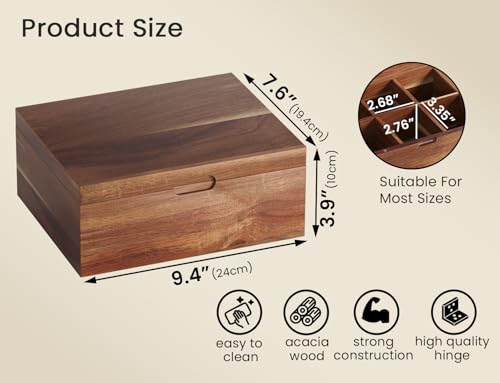 Acacia Wood Tea Bag Organizers, Tea and Sugar Packet Storage Chest with Lid, Wooden Teabag Holder Containers,Storage Box Teabox with 6 Compartments - size: Six grids