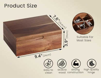 Acacia Wood Tea Bag Organizers, Tea and Sugar Packet Storage Chest with Lid, Wooden Teabag Holder Containers,Storage Box Teabox with 6 Compartments - size: Six grids