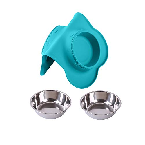 Hubulk Pet Dog Bowls 2 Stainless Steel Dog Bowl with No Spill Non-Skid Silicone Mat + Pet Food Scoop Water and Food Feeder Bowls for Feeding Small Medium Large Dogs Cats Puppies (Medium, Green) - color: Green, size: Medium