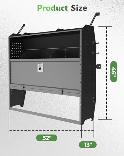 StarONE Heavy Duty Adjustable Van Shelving with Lockable Door and Hooks, 52" W x 46" H x 13" D, Fit for Transit, GMC, Chevy Express, NV, Promaster, Sprinter and Metris, Van Storage for Service Tools - size: 52" W x 46" H x 13" D