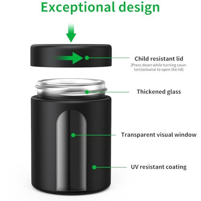 Glass Storage Jar (6 oz), 3 Pack Premium Smell Proof Visual Container with Child Resistant Cap, Small Waterproof Bottle Multipurpose Container for Coffee Teas Herbs Spices(180ml) - size: 3 Pack 6 oz