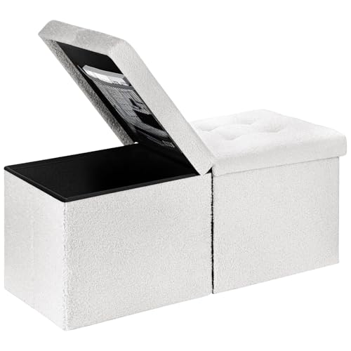 Folding Ottoman Bench with Storage - 34Inches Teddy Velvet Foot Stool Ottoman Bench, Padded Seat, Storage Chest,Blanket Store, for Entryway Livingroom and Bedroom,White (34" D x 13" W x 13" H) - color: White 2 Pack, size: 34"D x 13"W x 13"H