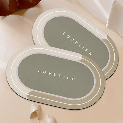 Rubber Bath mats Quick-Drying Non-Slip Bathroom mat Super Absorbent Bath mat Instant Dry Bath mat, Bathroom Rug in Front of The Kitchen Sink, Shower Room, Bathtub, Oval(2pcs Beige+16.9x26.7in) - color: Beige, size: 16.9x26.7in+16.9x26.7in