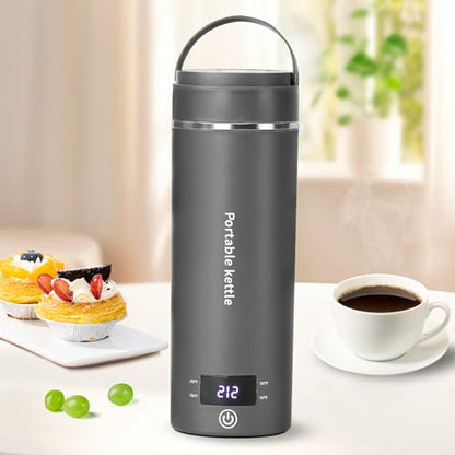 Travel Electric Kettle Portable Mini Kettle,Small Hot Water Boiler with 4 Temperature Settings,304 Stainless Steel,Fast Boiling Water with Auto Shut-Off and Boil Dry Protection,400ml (Grey, 400ml) - color: Grey