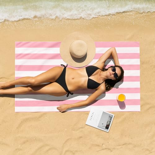 Touchat 4 Pack Beach Towels Cabana Stripe Polyester Lightweight Quick-Dry Swim Pool Towel, 30'' x 60'' Oversized Compact Travel Bath Towel, Camping | Ultra-Portable, Multi-Functional, Pink - color: Pink 4pack