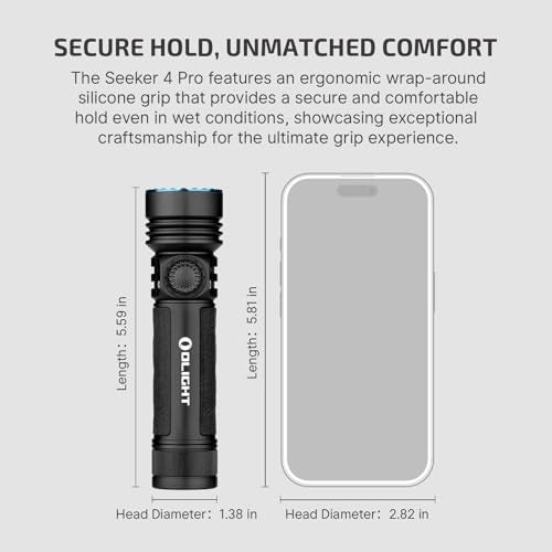 OLIGHT Seeker 4 Pro Rechargeable Flashlights, 4600 Lumens High Powerful Bright Light with USB C Holster, Waterproof IPX8 for Emergencies, Camping, Searching (Matte Black Cool White) - color: Black