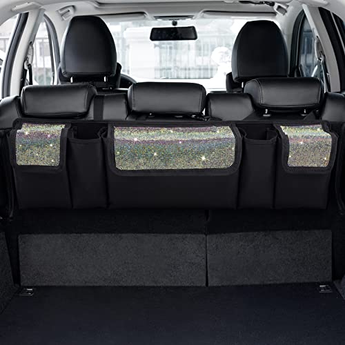 eing Car Trunk Organizer and Storage, Backseat Hanging Organizer for SUV, Truck, MPV, Waterproof, Collapsible Cargo Storage Bag with 5 Pockets, Bling Car Interior Accessories for Women,Multicolor - color: Multicolor