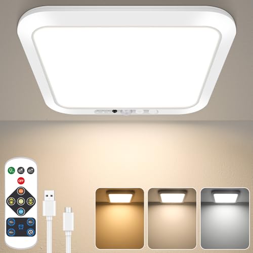Rechargeable Motion Sensor Closet Light with Remote, Wireless Battery Operated Ceiling Light Magnetic Mount, Rechargeable LED Shower Light No Wiring for Indoor, Shower, Stairs, Shed, Hallway, Porch - color: 3CCT, size: 1 Pack-6000mAh