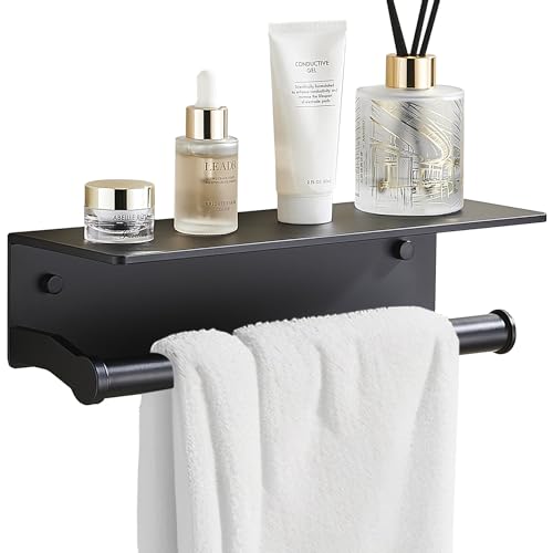 Black Paper Towel Holder Wall Mount with Thickened Shelf for Bathroom,Matte Black Adhesive Hand Towel Holder,Bathroom Kitchen RV - color: Black Thk