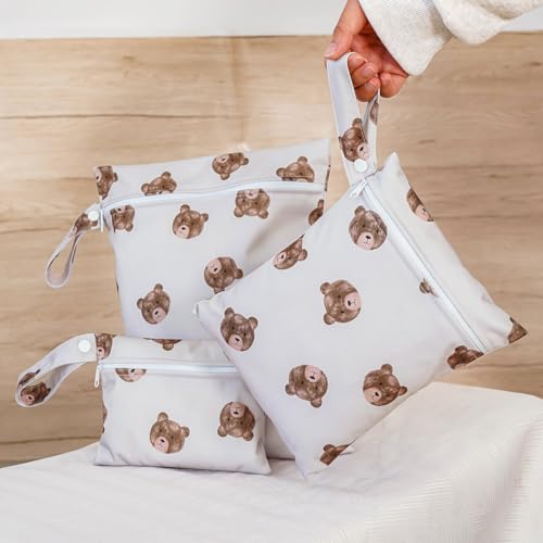 Happy Flute 3 Set Wet Bag Storage Bag Zipper Waterproof Washable | Travel Bags, Beach, Pool, Gym Bag for Cloth Diaper, Swimsuits & Wet Clothes(HF01) - color: HF01