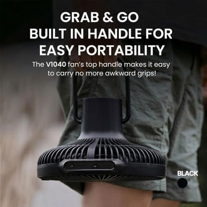 Claymore V1040 Black Rechargeable Portable Fan – 10,400mAh Power Bank Function Remote Control 4-Speed Quiet BLDC Air Circulator USB-C Charging 23 Hrs Runtime for Camping, Indoor, Outdoor - style: V1040 (Black)