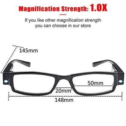 4 Pcs Reading Glasses Led Readers with Lights Fashion Glasses for Reading for Men and Women Lighted Magnifier Nighttime Reader Compact Full Frame Eyewear Unisex Clear Vision Lighted Eye Glasses(+100) - color: +100